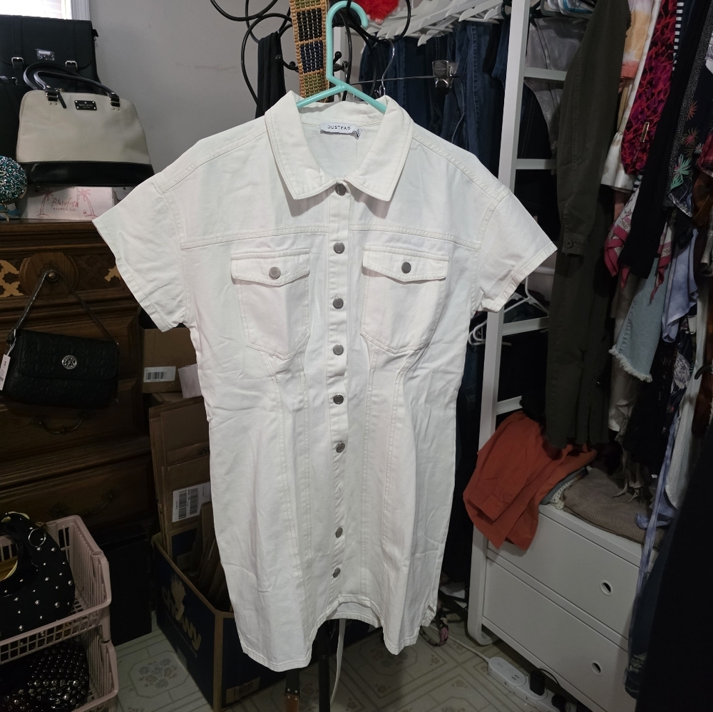 White Button-Up Denim Dress Size Xl